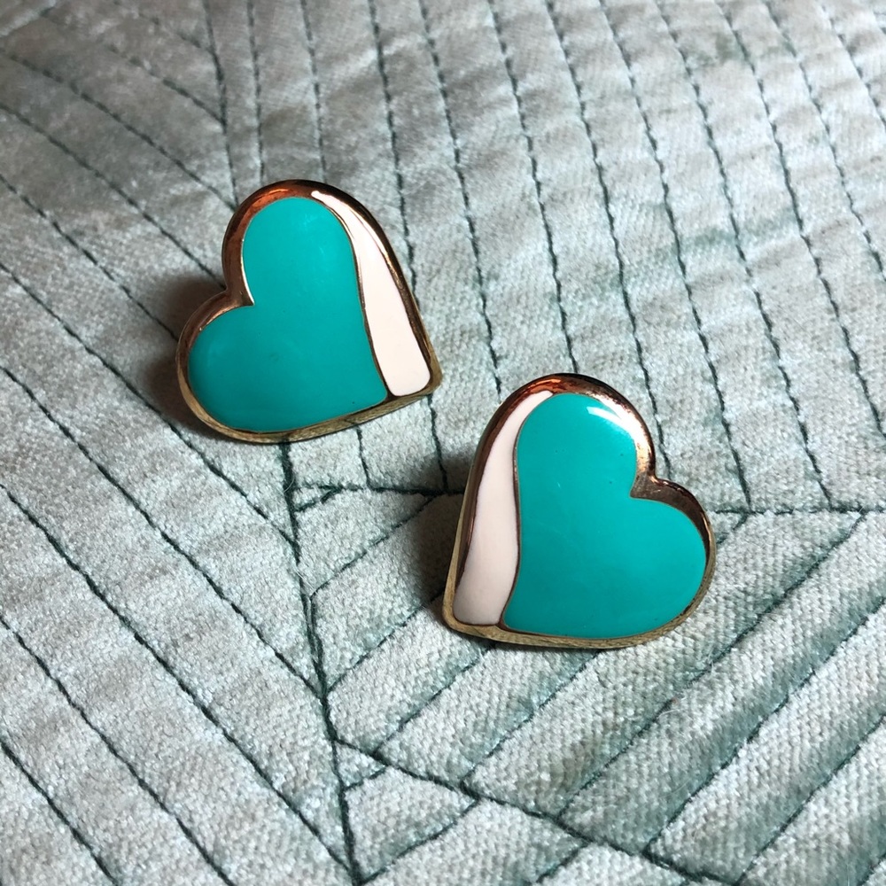 VINTAGE Gold & Enamel Heart Earrings Allison Reed